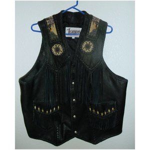 DIAMOND Leather Men's 44 Motorcycle VEST Bead Work
